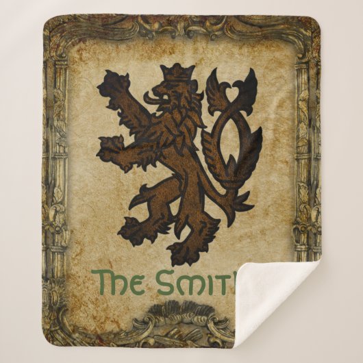 Heraldic手がつけられないライオンのカスタム シェルパブランケット (正面)