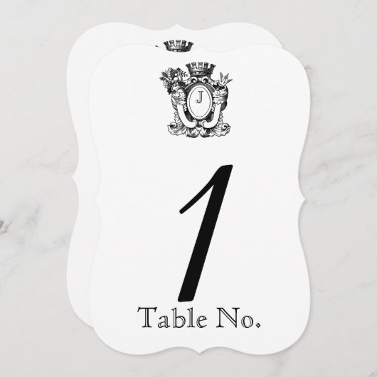 Heraldryエレガント Monogramのテー結婚ブル番号 招待状 (正面/裏面)