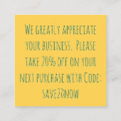 Herbal Business Discountのお客様ありがとうございます スクエア名刺 (裏面)