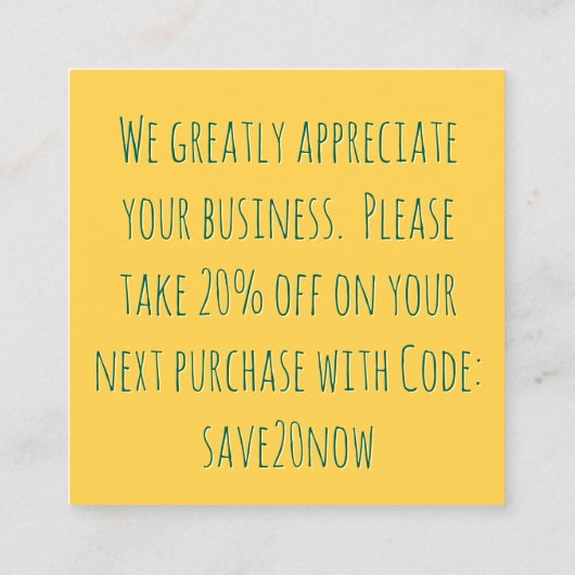 Herbal Business Discountのお客様ありがとうございます スクエア名刺 (裏面)