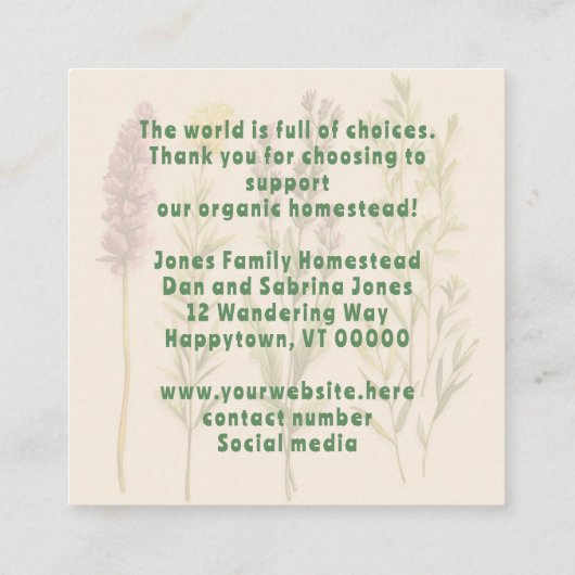 Herbal Goodness Small Thank You Customer Insert スクエア名刺 (裏面)