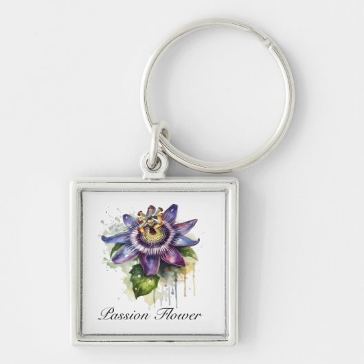 Herbal Life：紫色のカスタマイズ可能なパッションフラワー キーホルダー (正面)