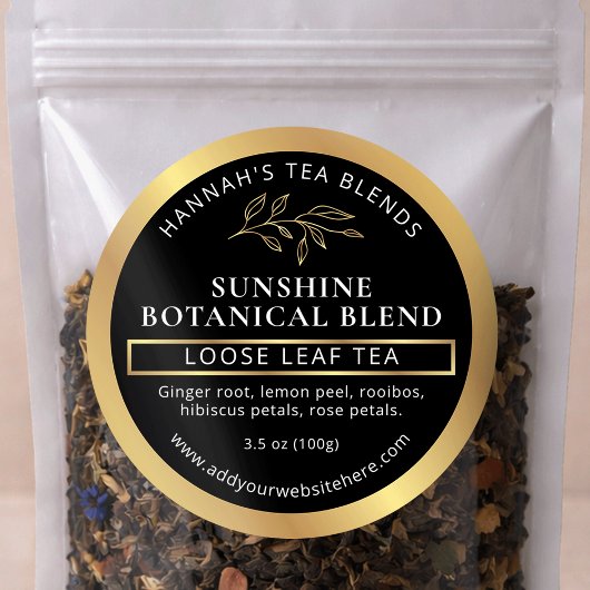 Herbal Tea Blend Coffee Modern Black & Gold ラウンドシール