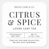 Herbal Tea Simple Minimalist Ingredients Label スクエアシール (正面)