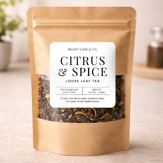 Herbal Tea Simple Minimalist Ingredients Label スクエアシール