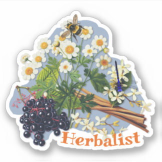 Herbalist Feverfew Flowers Elderberry shaped シール