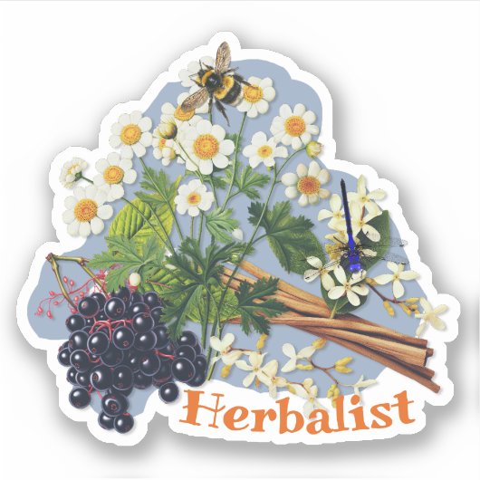 Herbalist Feverfew Flowers Elderberry shaped シール (正面)