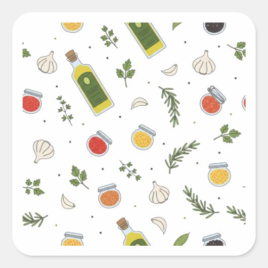 Herbs and Spices Pattern Design Sticker スクエアシール (正面)