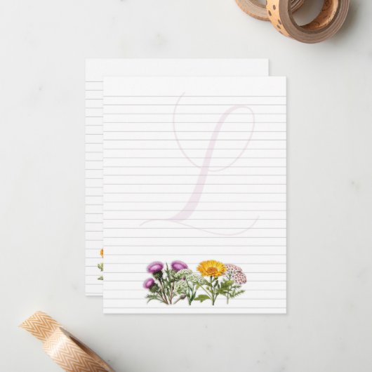 Herbs Personal Lined Writing Paper Single Initial ノートカード (正面/裏面インサイチュ)