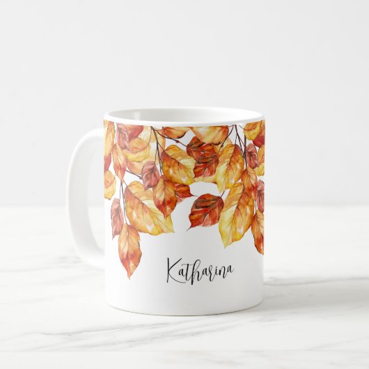 Herbst Blätter Aquarell Design コーヒーマグカップ (正面左)