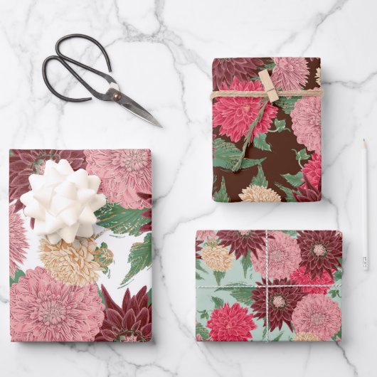Herbst Blumen Dahlien ラッピングペーパーシート (正面)