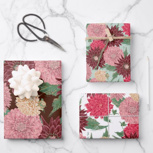 Herbst Blumen Dahlien ラッピングペーパーシート (正面)