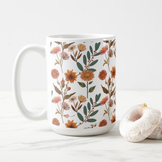 Herbstlicher Blütenflor コーヒーマグカップ (ドーナツ)