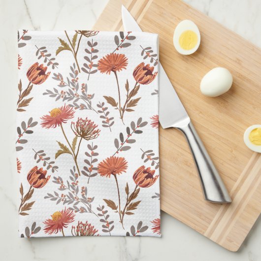 Herbstliches Blütenmosaik キッチンタオル (四つ折り)
