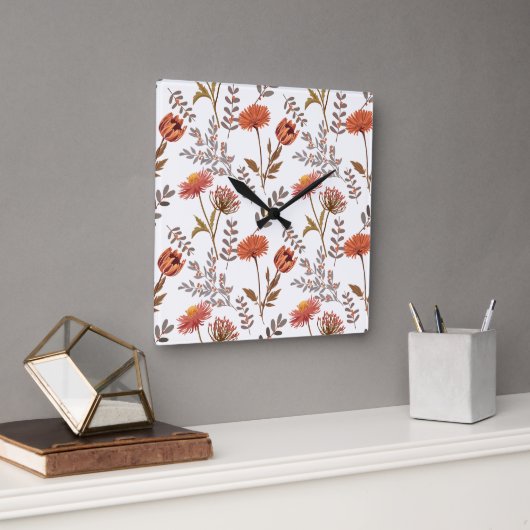 Herbstliches Blütenmosaik スクエア壁時計 (オフィス)