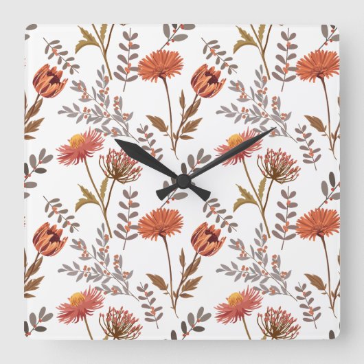 Herbstliches Blütenmosaik スクエア壁時計 (正面)