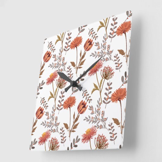Herbstliches Blütenmosaik スクエア壁時計 (傾斜)