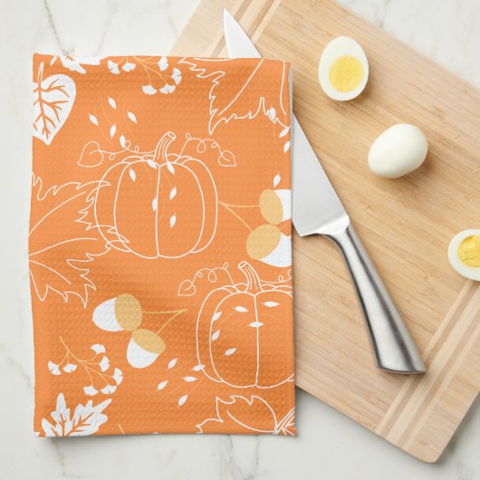 Herbstliches Kürbis- und Blattmuster キッチンタオル (四つ折り)