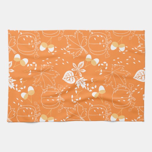 Herbstliches Kürbis- und Blattmuster キッチンタオル (横)