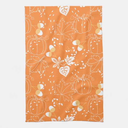 Herbstliches Kürbis- und Blattmuster キッチンタオル (縦)