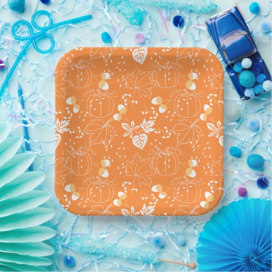 Herbstliches Kürbis- und Blattmuster ペーパープレート (パーティー)