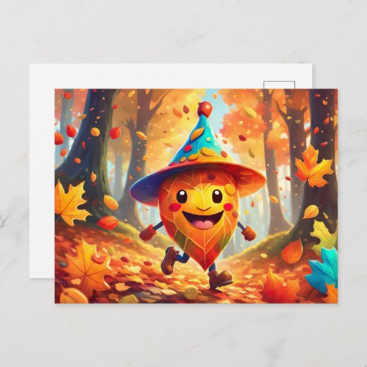 Herbstwald mit lachendem Männlein ポストカード (正面/裏面)