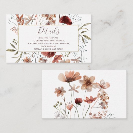 Herbstwildeblumen Details Baby-Shower-Einladungska エンクロージャーカード (正面/裏面)