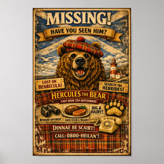 Hercules the Bear Missing Poster Scottish History  ポスター