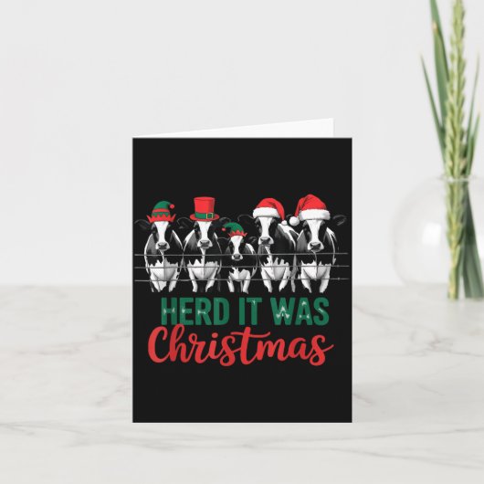 Herd It Was Christmas Cute Festive Cows Xmas Holid カード (正面)