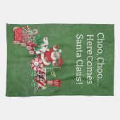 Here 来 Santa on  Candy Christmas Train Green キッチンタオル (横)