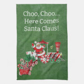 Here 来 Santa on  Candy Christmas Train Green キッチンタオル (縦)