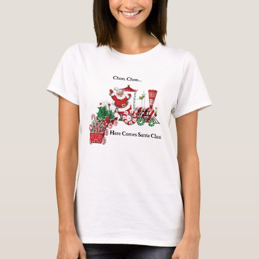 Here 来 Santa On Candy Train With Letters Tシャツ (正面)