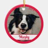 Here 来 Santa Paws Dog Photo Redオーナメント セラミックオーナメント (正面)