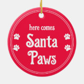 Here 来 Santa Paws Dog Photo Redオーナメント セラミックオーナメント (裏面)
