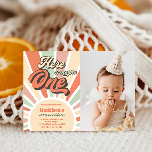 Here 来 The One Sunshine 1st Birthday Photo 招待状
