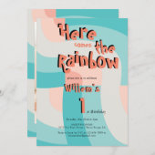 Here 来 The Rainbow Color Photo 1st Birthday 招待状 (正面/裏面)