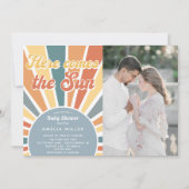 Here 来 The Sun Baby Shower Rainbow写真 招待状 (正面)