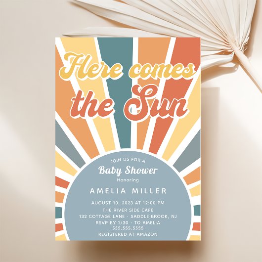 Here 来 The Sun Baby Shower Rainbow 招待状