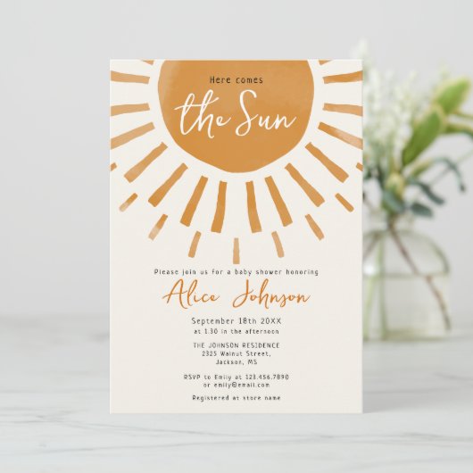 Here 来 The Sun Boho Baby Shower 招待状 (スタンド正面)