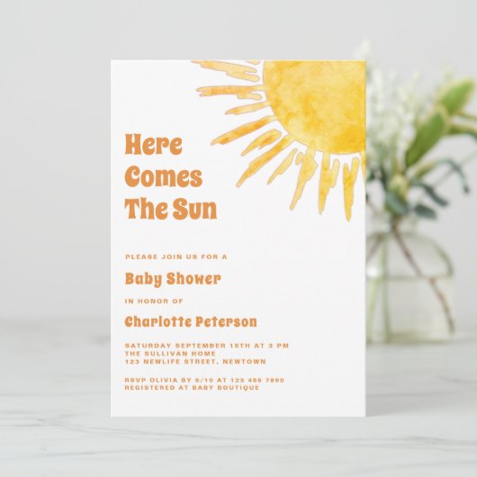 Here 来 The Sun Boho Baby Shower 招待状 (スタンド正面)