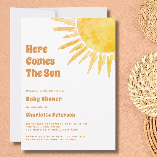 Here 来 The Sun Boho Baby Shower 招待状