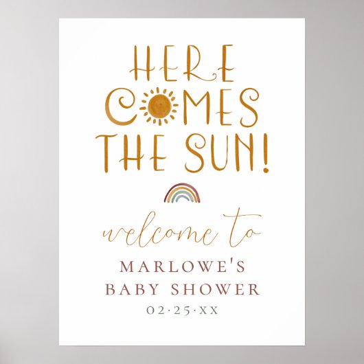 Here 来 The Sun Boho Boy Baby Shower Welcome ポスター (正面)