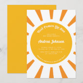 Here 来 the Sun Boho Sunshine Cute Baby Shower 招待状 (正面/裏面)