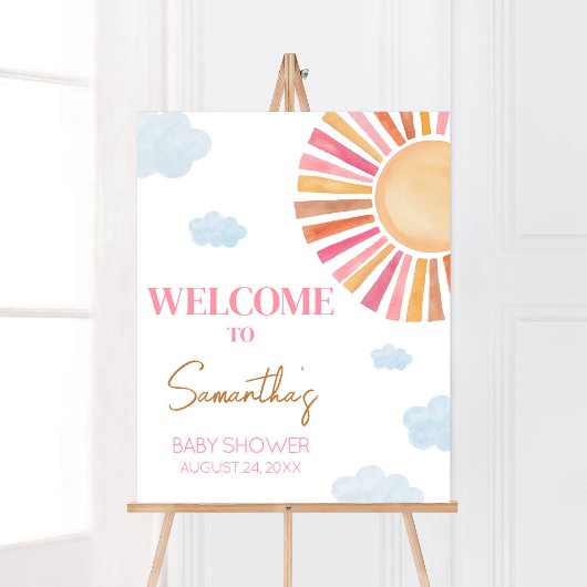 Here 来 The Sun Girl Baby Shower Welcome ポスター