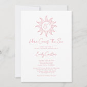Here 来 The Sun Girl Sunshine Baby Shower Pink 招待状 (正面)