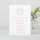 Here 来 The Sun Girl Sunshine Baby Shower Pink 招待状 (スタンド正面)