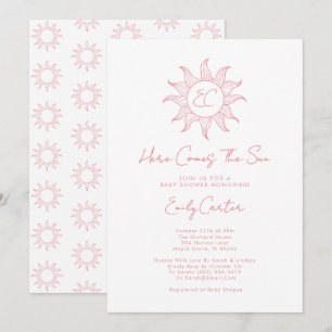 Here 来 The Sun Girl Sunshine Baby Shower Pink 招待状