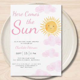 Here 来 The Sun Girl's Baby Shower 招待状