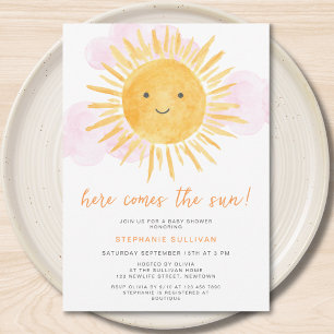 Here 来 The Sun Girl's Baby Shower 招待状