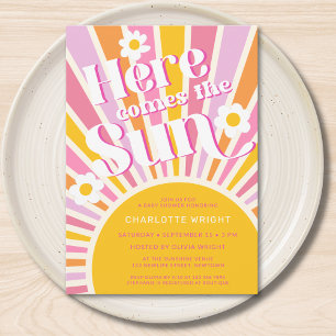Here 来 The Sun Girl's Baby Shower 招待状